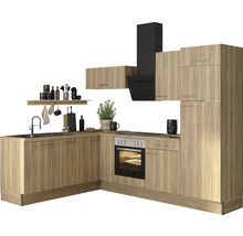 Komplett kök med skåp, diskho, spis och fläkt i träutseende