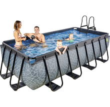Rektangulär pool med stålram och badglädje för hela familjen