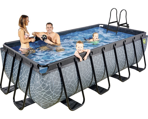Rektangulär pool med stålram och badglädje för hela familjen