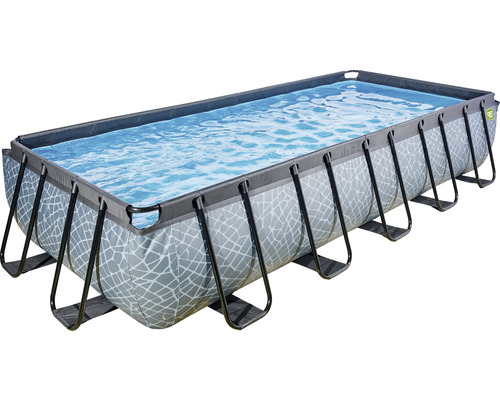 Pool EXIT StonePool Premium 540x250x100cm inkl. sandfilterpump & stege stenutseende grå