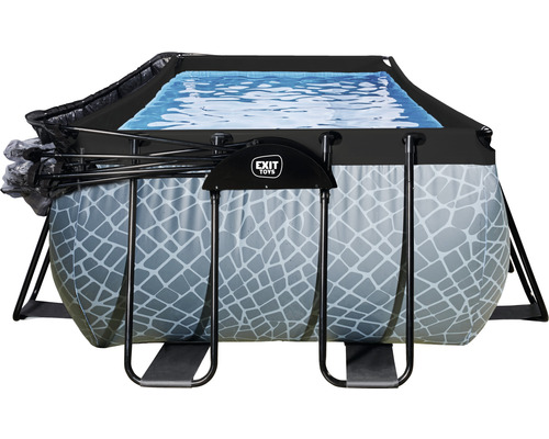Rektangulär pool med lock och stålram