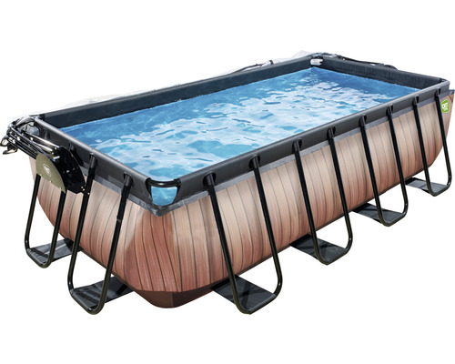 Pool EXIT WoodPool 400x200x100cm inkl. sandfilterpump, övertäckning & stege träutseende