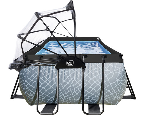 Rektangulär pool med lock och ramkonstruktion