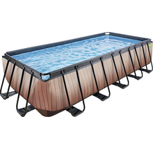 Rektangulär pool med träutseende och stålram