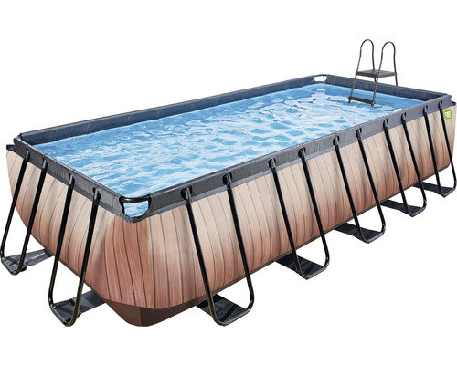 Rektangulär pool med stålram och stege