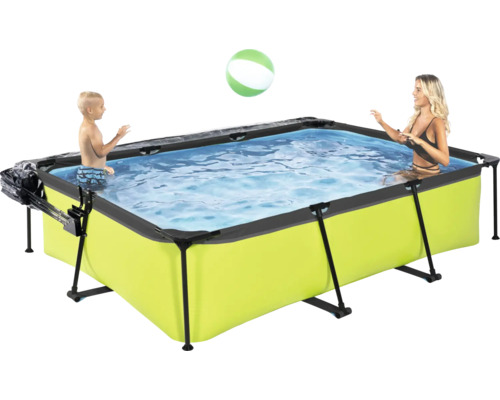 Rektangulär stålramspool med personer och boll