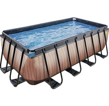 Rektangulär pool med träutseende och stålram