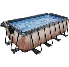 Rektangulär pool med trälook och stålram