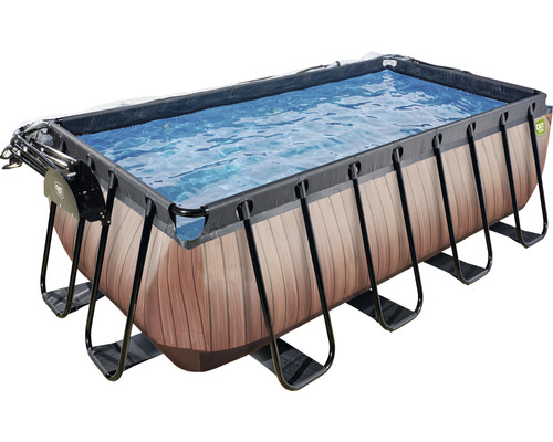 Pool EXIT WoodPool 400x200x122cm inkl. sandfilterpump, överdrag, värmepump & stege träutseende