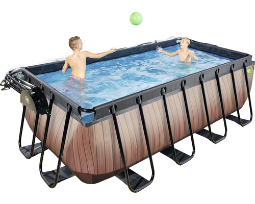 Rektangulär ram pool med trädesign och lekande barn i vattnet