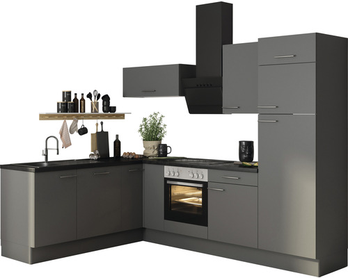 Hörnkök utan vitvaror Mats825 270cm basaltgrå matt högerutförande Komplett kök med skåp, diskho, spis, ugn och fläkt