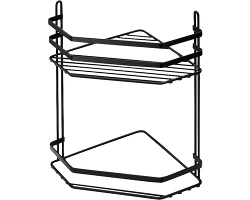 Hörnduschkorg HABO Lantana 2-plan matt svart rostfritt stål 205x305 mm 30038 Hörn hylla med två hyllor för förvaring av badrumsartiklar