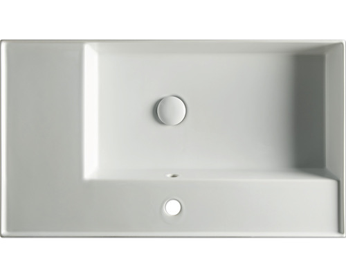 Rektangulärt tvättställ i keramik med armaturhål och överfyllnadsskydd