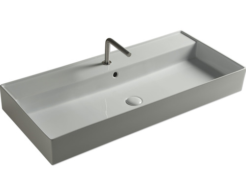 Rektangulär keramisk tvättställsskål med blandare