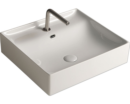 Fyrkantig tvättställsskål i keramik med blandare