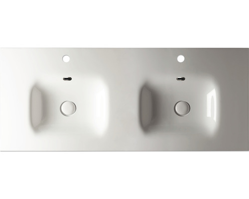 Översikt över ett dubbelt tvättställ av keramik