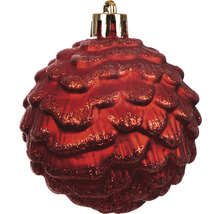 Röd, glittrande julkula i form av en kon