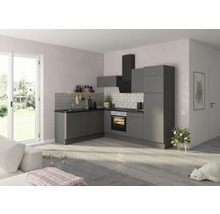 Grått inbyggnadskök med köksfläkt i modernt rum