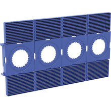 Blått ventilationsgaller av plast med runda urtag