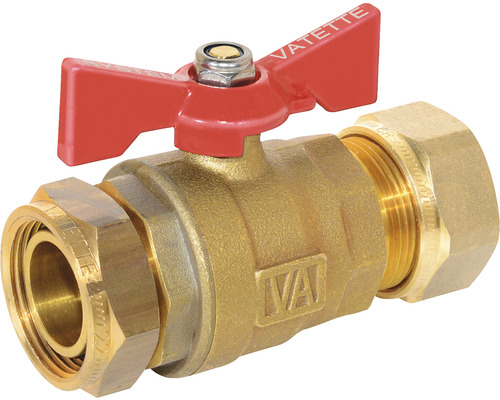 Kulventil i mässing med rött handtag