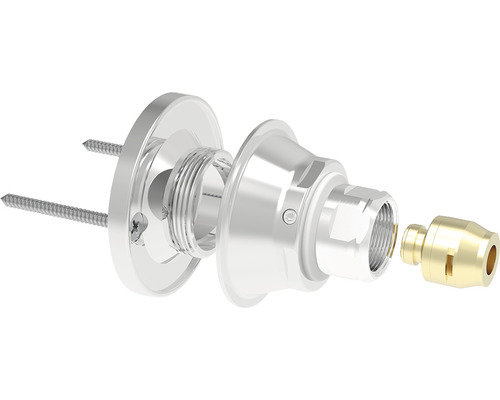 Ventilfäste VATETTE V6 kopplingsbricka 1-rör Dy16x2,0-2,25 med adapter 8505057 Närbild av en vattenanslutning med rosett, gänga och skruvar