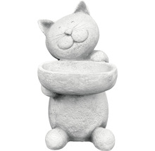 Trädgårdsfigur Katt med skål betong 14x13x30cm vit