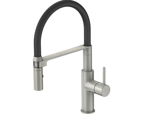 Köksblandare LENZ med dusch flexibelt utlopp Nalu nickel blank mässing 46070422 Köksblandare med flexibel pip
