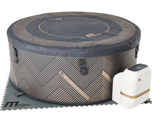 Uppblåsbar rund MSpa bubbelpool med tillbehör på en matta