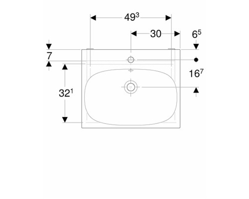 Teknisk ritning av ett tvättställ med måttangivelser