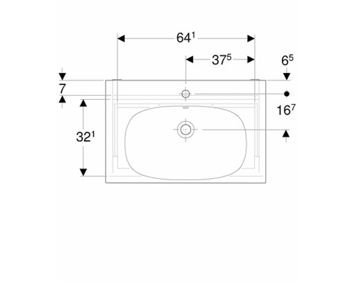 Teknisk ritning av ett tvättställ med måttangivelser