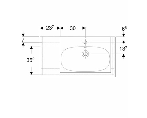 Teknisk ritning av ett tvättställ med mått.