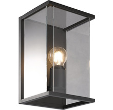 Svart yttervägglampa med glaspaneler och glödlampa