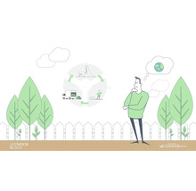 Illustration om hållbarheten hos Condor Grass med man, träd och cirkeldiagram