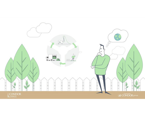 Illustration om hållbarheten hos Condor Grass med man, träd och cirkeldiagram