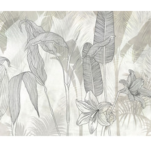 Illustration av tropiska växter och blommor som väggdekoration
