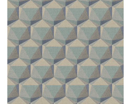 Tapet A.S Création Geometrisk blå-beige 10,05x0,53cm Geometrisk non-woven tapet med tredimensionella polyedrar