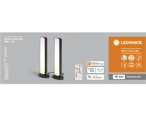 Två LEDVANCE Smart Indoor stämningslampor med fjärrkontroll