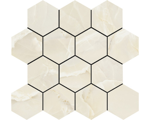 Mosaik Lima beige creme polerad marmoroptik 29x27 cm Sexkantiga plattor av ljus stenmosaik