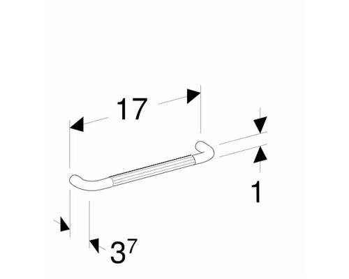 Teknisk ritning av ett stödhandtag med måtten 17, 1 och 37