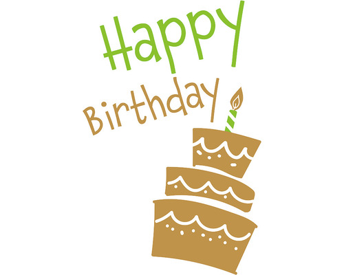Grafik med födelsedagstårta och texten Happy Birthday