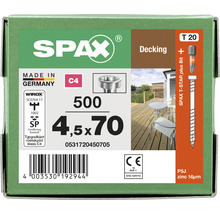 SPAX träskruvar inklusive bits, 4,5 x 70 millimeter, 500 stycken, för terrasser