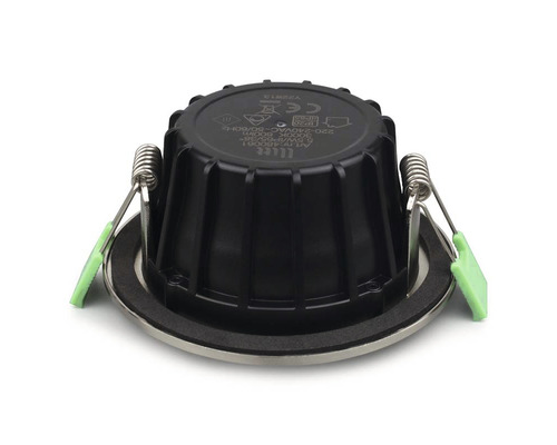 Infälld spotlight av plast och metall med fjäderfästen