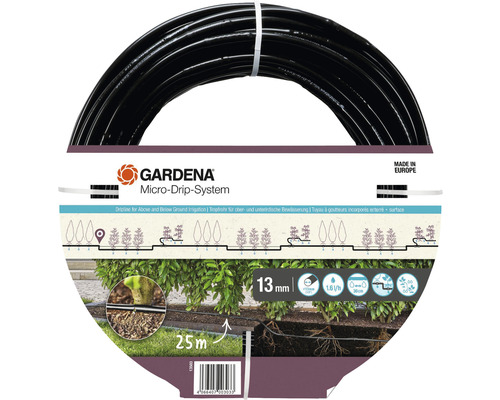 Droppslang GARDENA Micro-Drip-System ovan & under jord 1,6L/h 25m Gardena Micro-Drip-System droppslang, 13 mm diameter, 25 meter längd