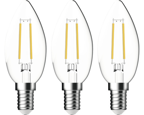 Kronljus LED E14 470lm klar Tre LED-filamentlampor i form av ett ljus