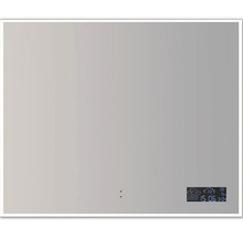 Rektangulär spegel med integrerad digital display för väder, tid och temperatur