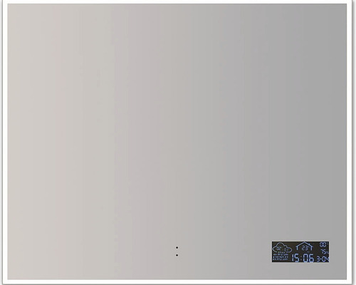 Rektangulär spegel med integrerad digital display för väder, tid och temperatur