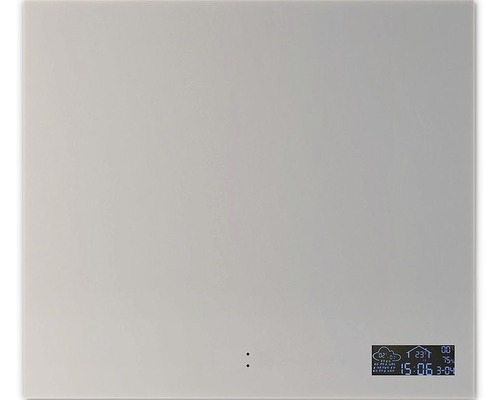 Fyrkantig spegel med integrerad digital display för datum, tid och väderinformation