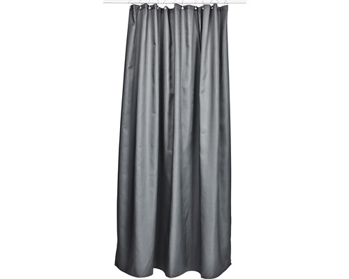 Duschdraperi NOBLE HOUSE randigt duschdraperi satinrand grå 180x200 cm 870225-03 Grått duschdraperi med gardinringar på en stång