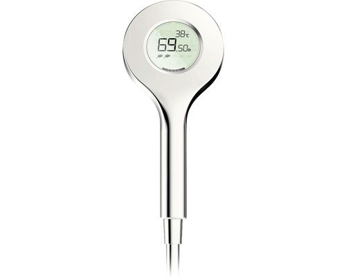 Duschhuvud med digital display för temperatur och vattenflöde