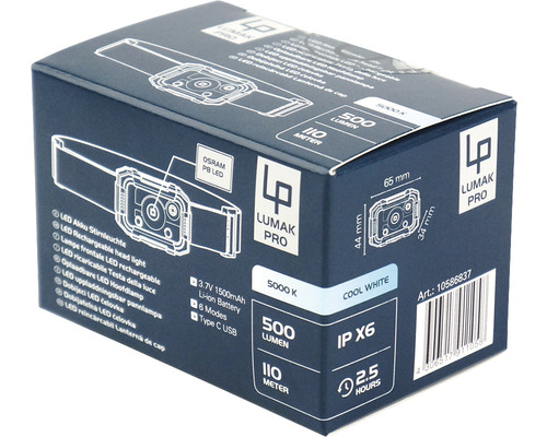 Förpackning för Lumak Pro LED-pannlampa med batteri
